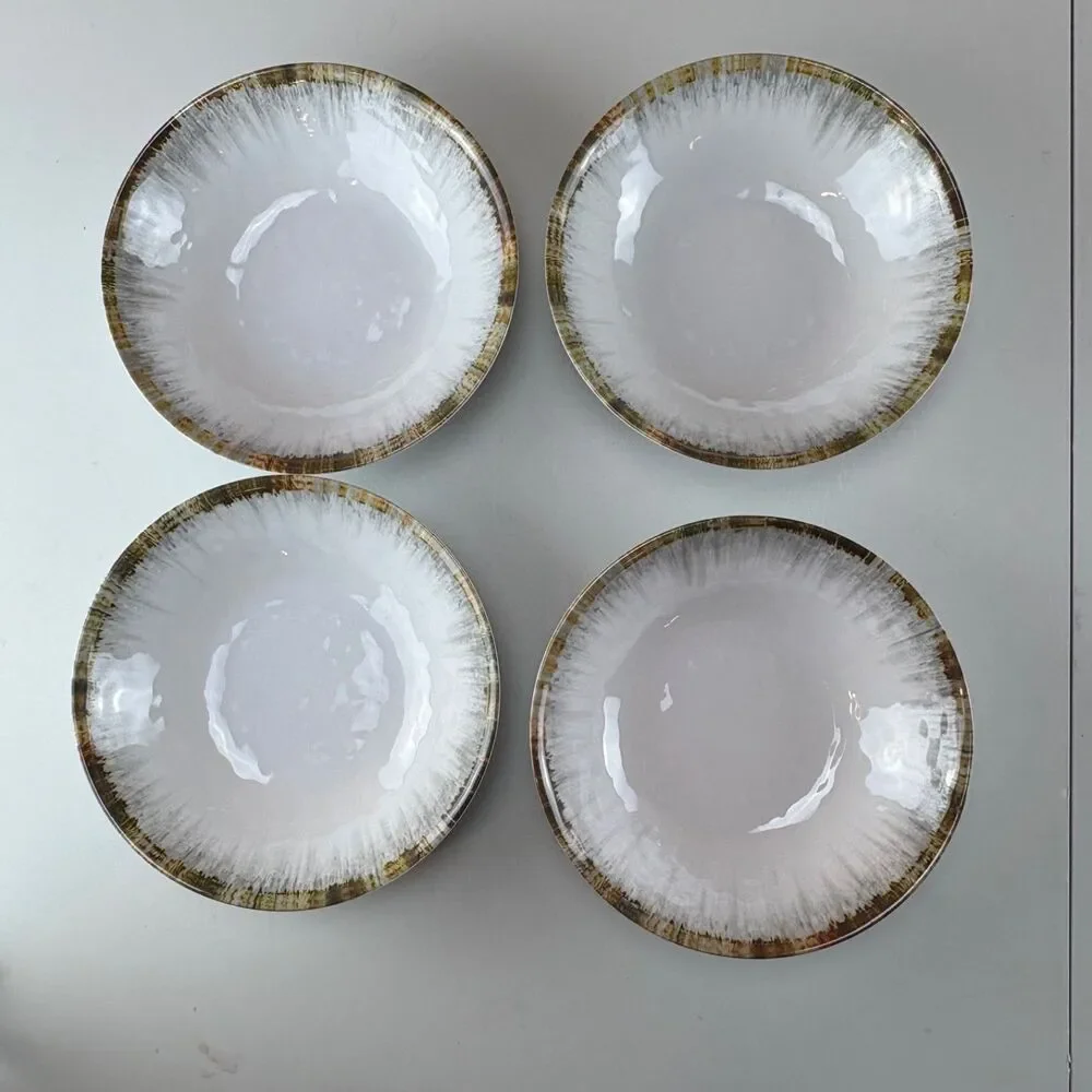 Tommy Bahama Mother of Pearl White Brown Melamine Set 4 Cereal Soup Salad Bowls